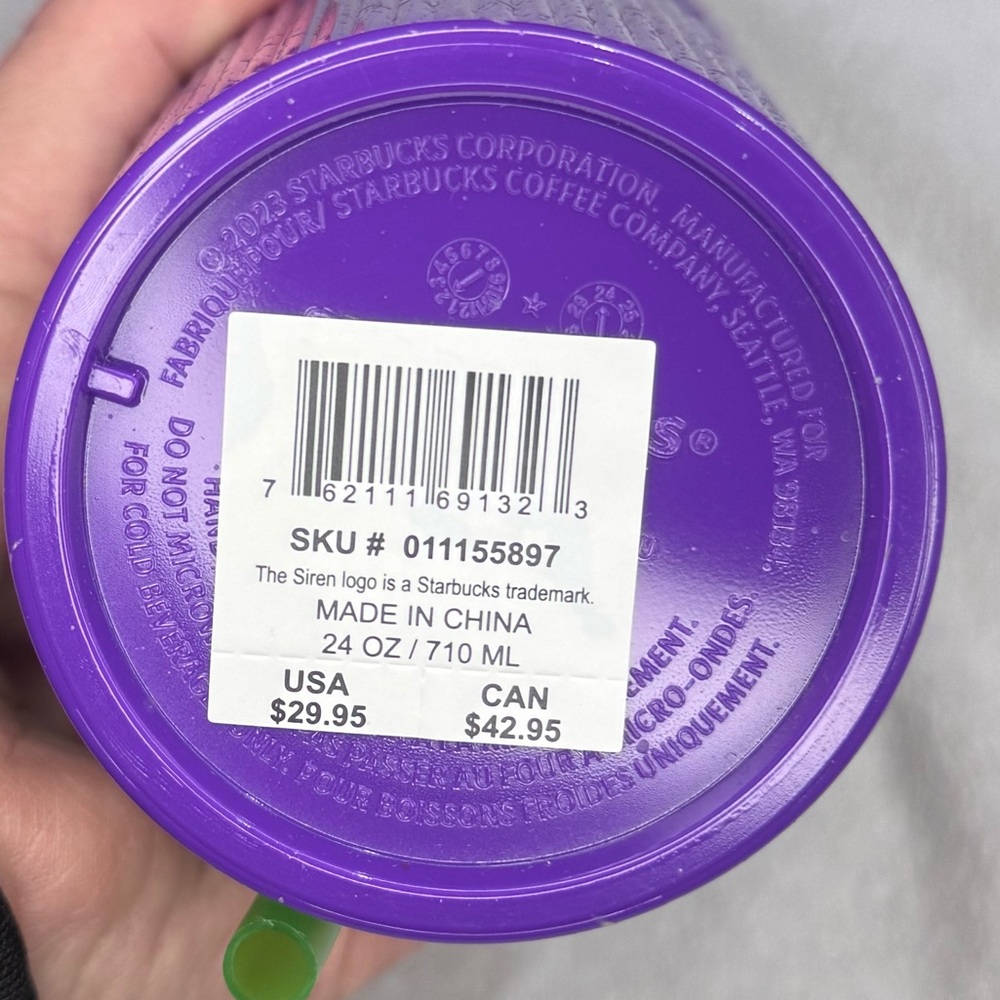 NWT Starbucks Glow-in-the-Dark Purple Tumbler with Green Straw, 24oz - Picture 5 of 10
